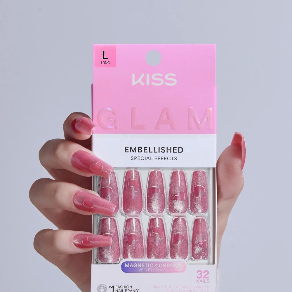 KISS GLAM Embellished - Press on Nails 32 Long length Pink Sugar *BUY 3 & SAVE*